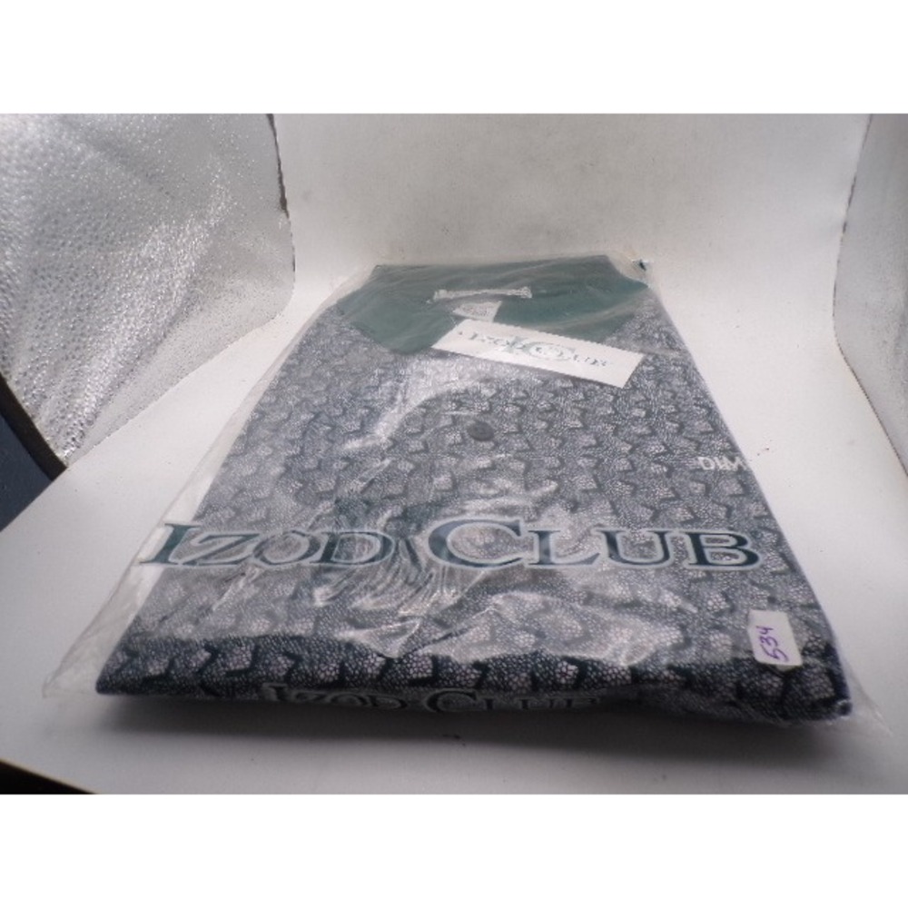 Izod Club Mens XL Polo Shirt Green Navy Geometric Pebble Print 100% Cotton NWT